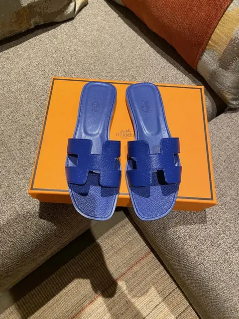 Hermès Oran Blue Leather Slides