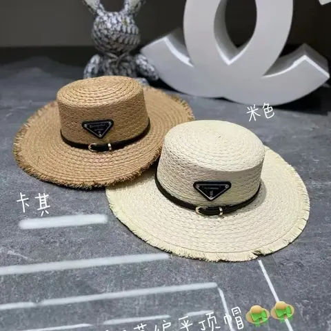 Prada Straw Flat Top Hat