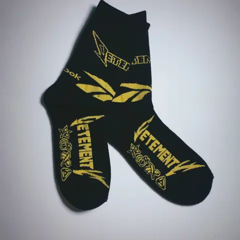 Vetements Black and Yellow Printed Towel-Base Socks