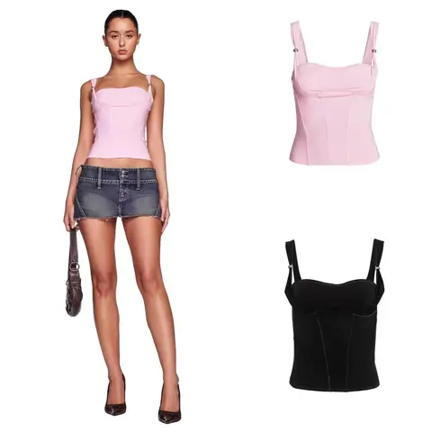 Pink and Black Structured Crop Tops