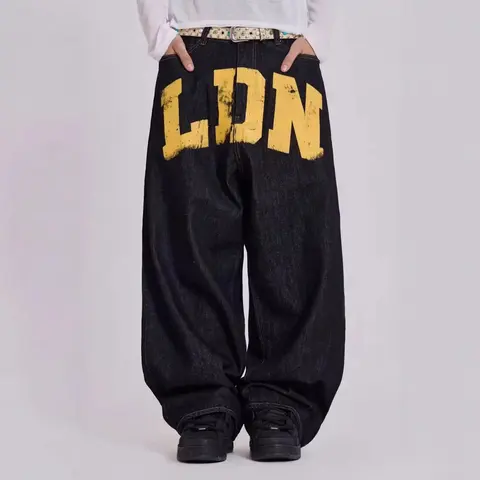 LDN Printed Wide Leg Denim Jeans