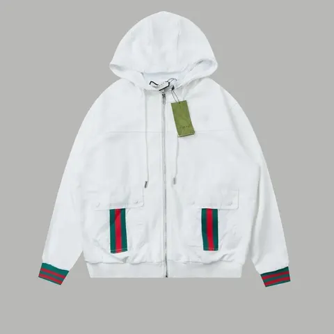 Gucci White Hooded Jacket with Red and Green Webbing