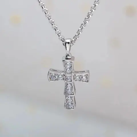 Sterling Silver Cross Necklace with Cubic Zirconia