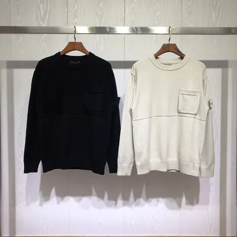 Knit Sweater with Pocket - Black and Beige