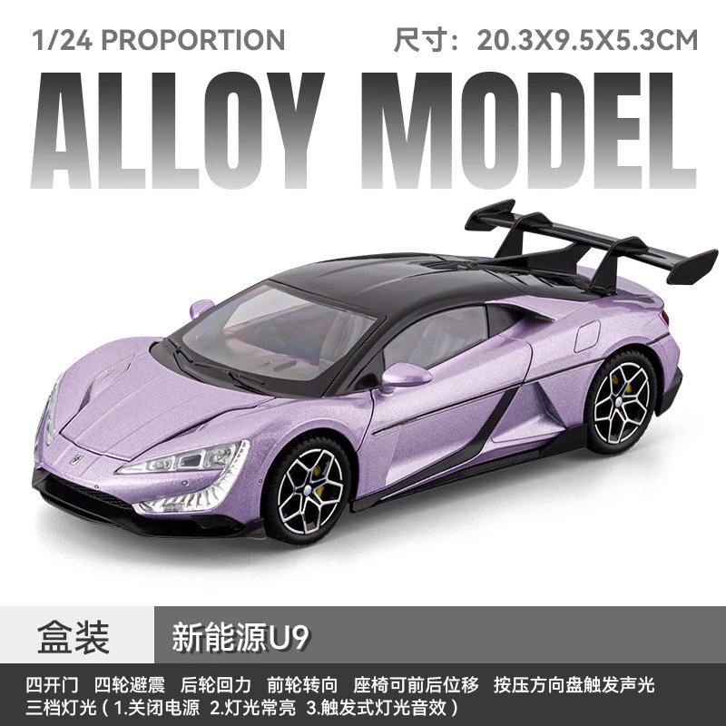 1：24新能源U9合金车模-紫色