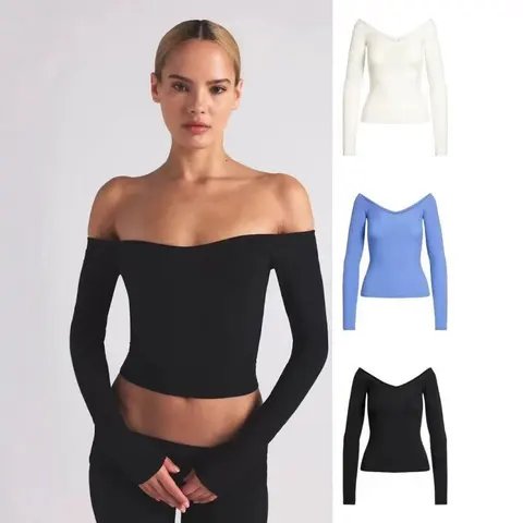 Off-Shoulder Long Sleeve Crop Top