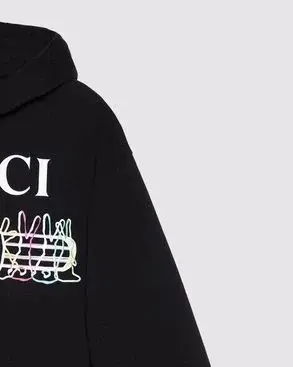 Gucci Black Hoodie with Logo and Colorful Embroidery
