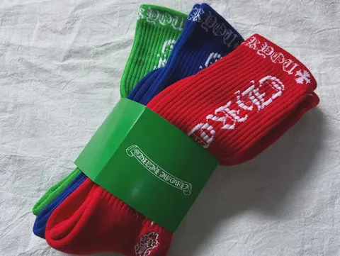 Chrome Hearts Striped Towel Socks in Red, Blue, and Green