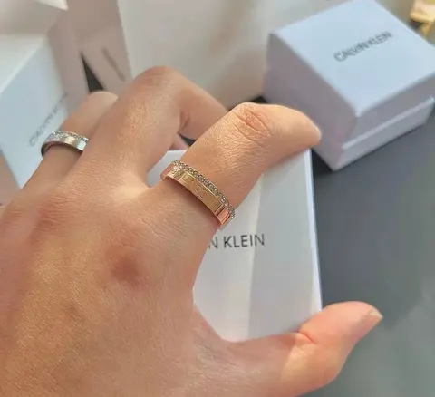 Calvin Klein Gold Tone Ring with Crystal Accents