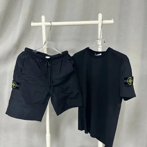 Stone Island Black T-Shirt and Shorts Set