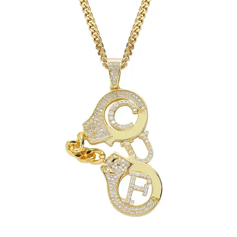 Gold 'CUFF' Pendant Necklace with Diamond Accents