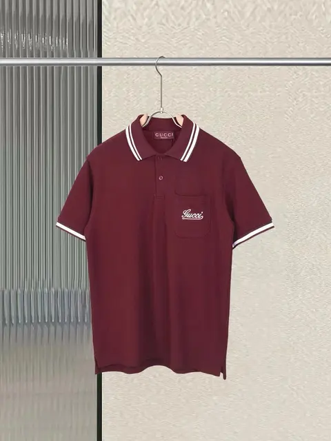 Gucci Maroon Polo Shirt with White Trim and Logo Pocket
