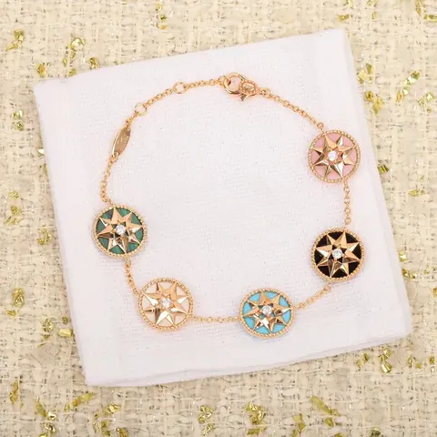Dior Rose des Vents Multi-Color Enamel Gold-Tone Bracelet