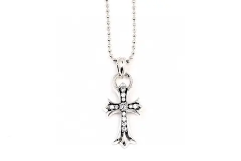 Sterling Silver Cross Pendant Necklace with Cubic Zirconia