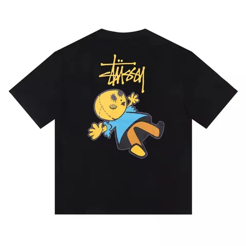 Stussy Black T-Shirt with Cartoon Character Graphic