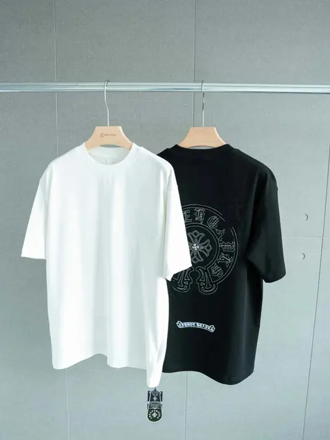 White and Black Graphic T-Shirts with Embroidered Design