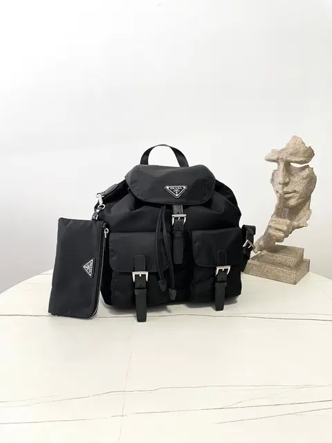 Prada Black Nylon Backpack with Detachable Pouch
