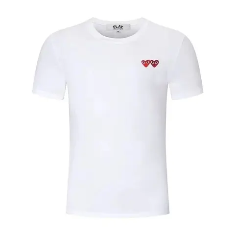 PLAK White T-Shirt with Red Heart Embroidery