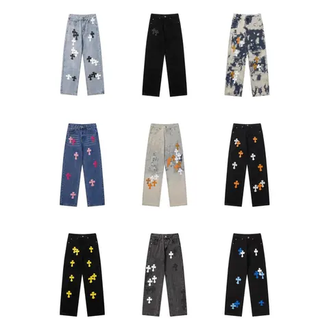 Cross Embroidered Denim Pants Collection