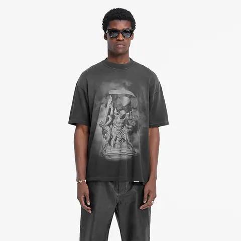 Dark Gray Oversized T-Shirt with Sculpture Print