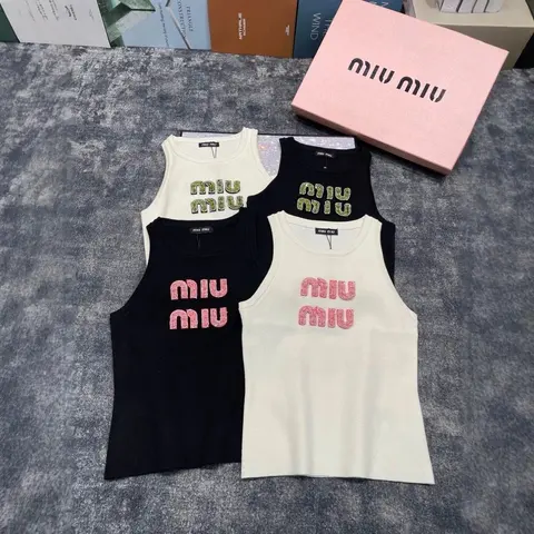 Miu Miu Logo Embellished Tank Tops
