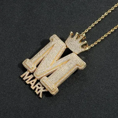 Gold 'M' Crown Pendant Necklace with 'MARK' Detail