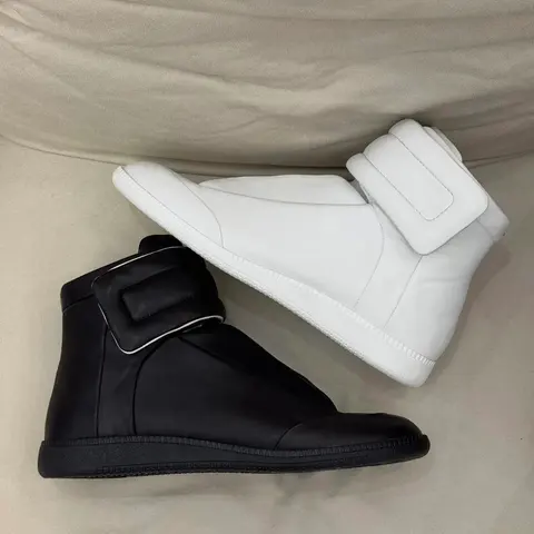 High-Top Leather Sneakers with Buckle Detail