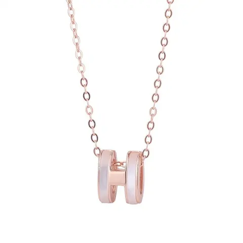 S925 Sterling Silver Seashell Resin Pendant Necklace in Rose Gold and White Gold
