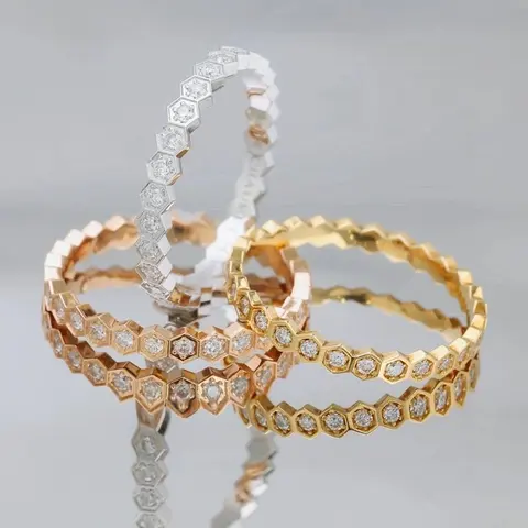 Hexagon Diamond Band Rings in Gold and Silver