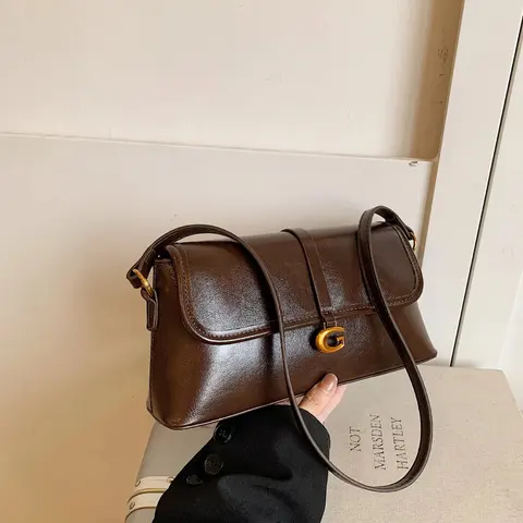 Brown Leather Crossbody Bag with Gold G Clasp