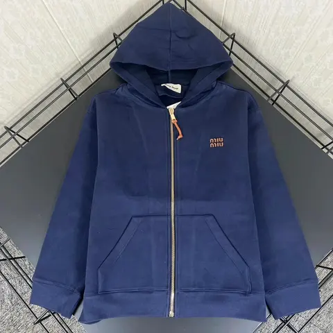 Miu Miu Navy Blue Zip-Up Hoodie