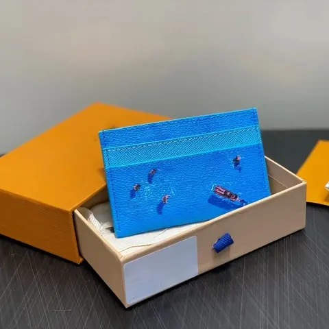 Blue Leather Card Holder with Swimming Pool Design