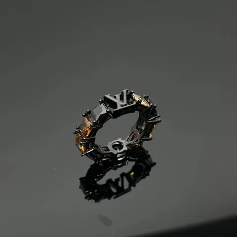 Louis Vuitton Black Metal Ring with Amber Stones
