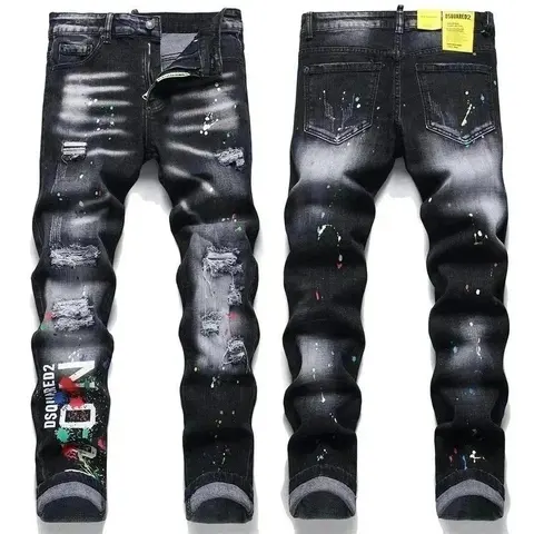 DSQUARED2 Black Distressed Paint Splatter Jeans