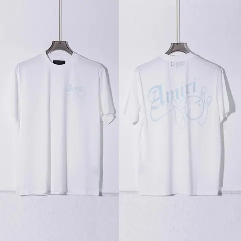 Amiri White T-Shirt with Blue Logo Print