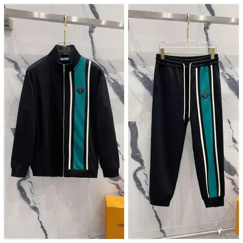 Prada Black and Teal Track Suit Set