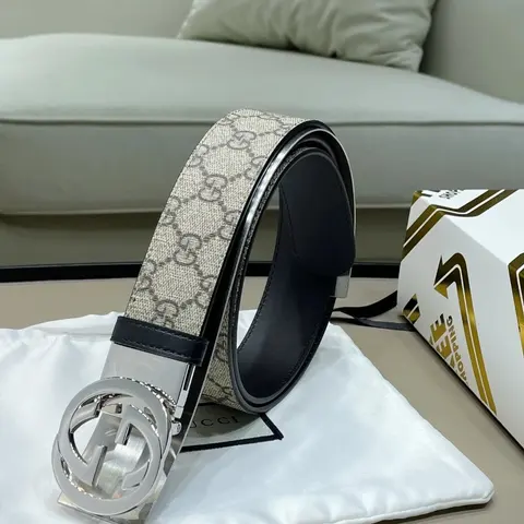 Gucci GG Supreme Canvas Belt with Silver Interlocking G Buckle