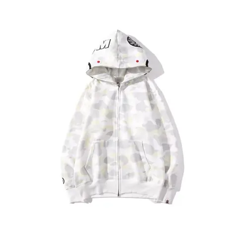 White Camouflage Print Hoodie with Cartoon Character Design