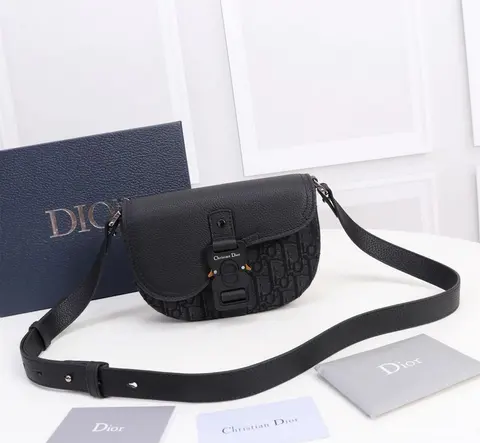 Christian Dior Black Oblique Print Saddle Bag