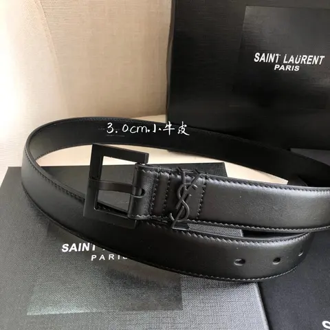Saint Laurent Paris Black Leather Belt with YSL Logo Buckle