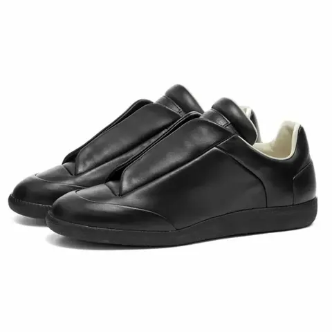 Black Leather Slip-On Sneakers