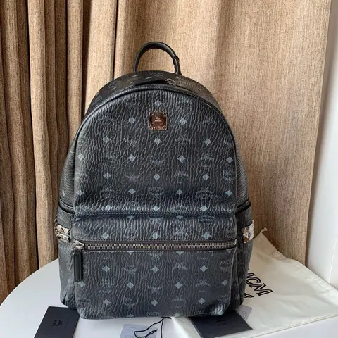 MCM Black Monogram Backpack