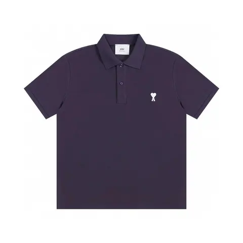 AMI Paris Navy Blue Polo Shirt with White Logo