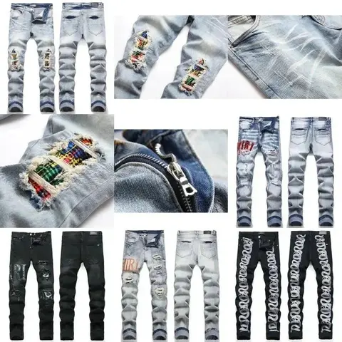 Men's Fashion Denim Jeans Collection with Patches, Zippers, and Graphic Designs