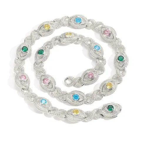 Diamond Encrusted Colorful Gemstone Eye Link Bracelet