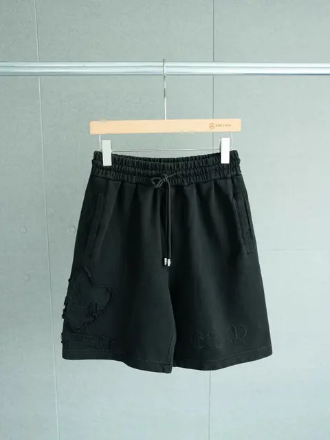 Black Embroidered Fleur-de-Lis Sweat Shorts