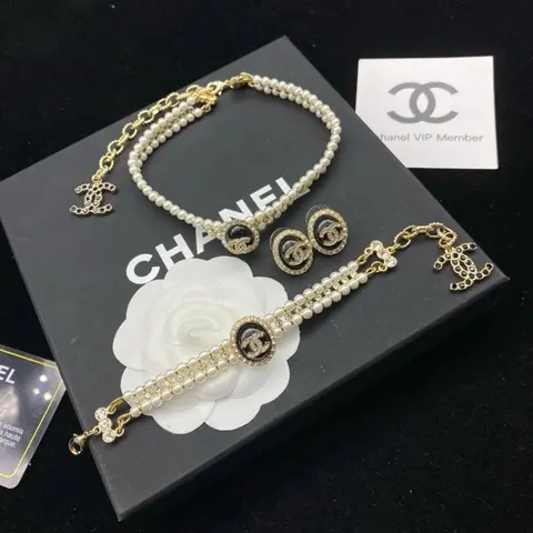 Chanel Pearl and Crystal Jewelry Set with CC Logo
