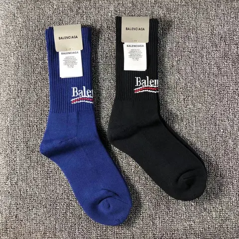 Balenciaga Logo Crew Socks - Blue and Black