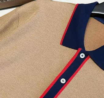 Beige Polo Shirt with Navy and Red Trim