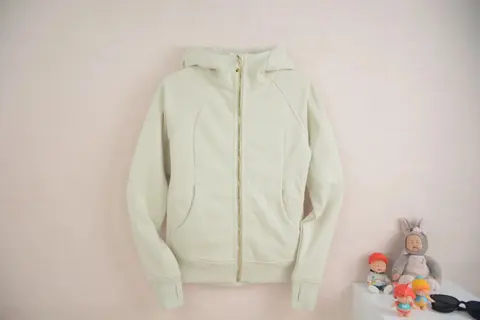 Cream Color Hooded Zip-Up Sweatshirt